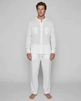 Chemise Blanche Col Manches Longues en Coton / Lin — photo 4