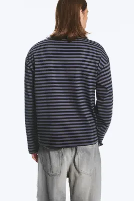 T-shirt ample à manches longues - Lilas rayé/Noir — photo 3