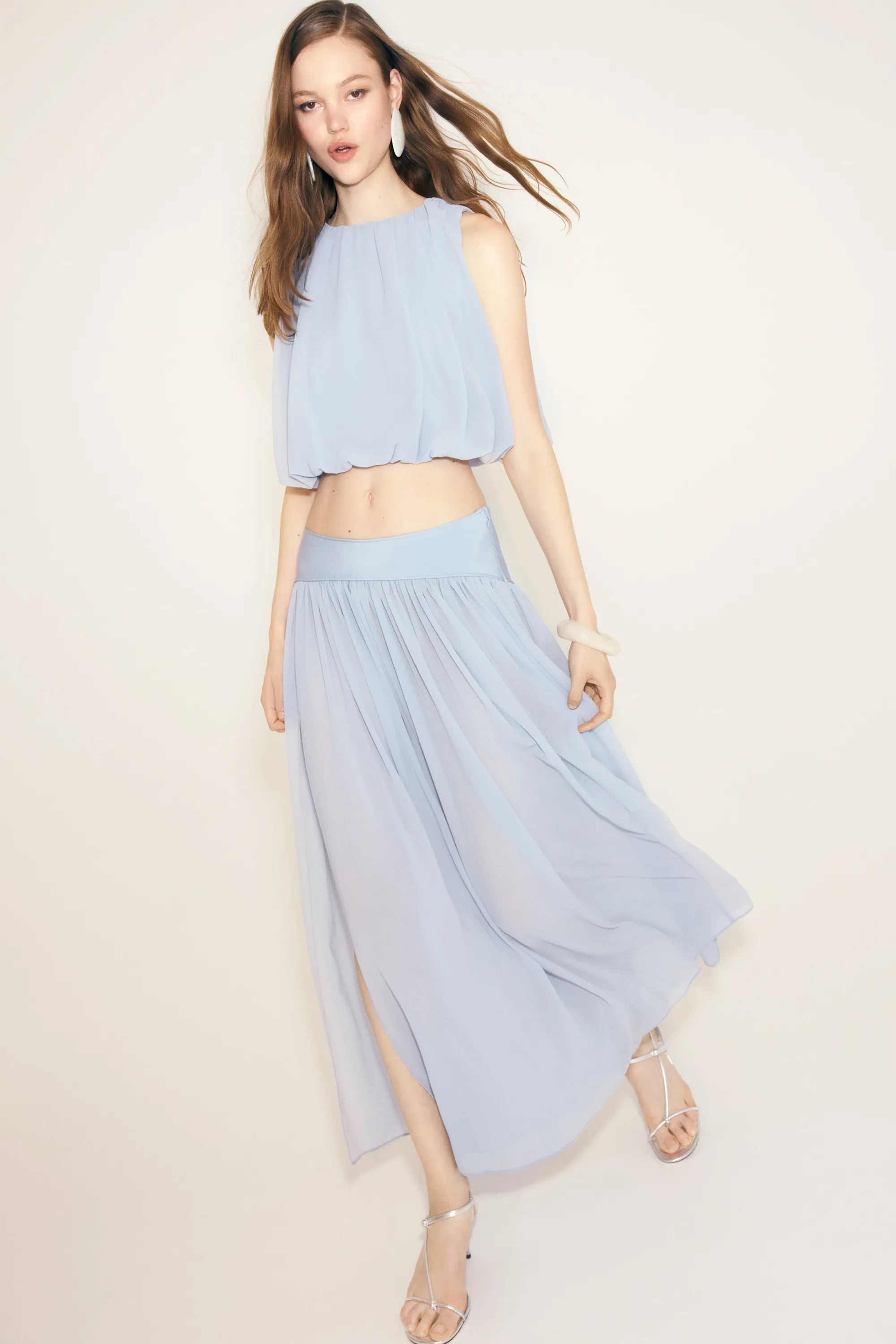 Jupe corolle maxi - Bleu clair