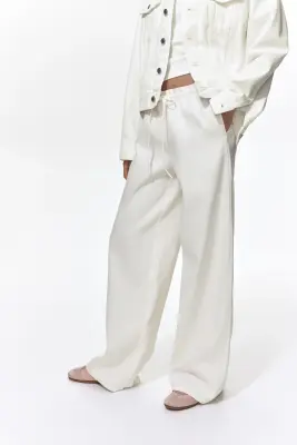 Pantalon en denim avec taille élastique - Crème — photo 2