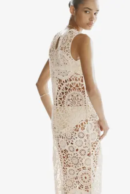 Robe en coton façon crochet - Beige clair — photo 3