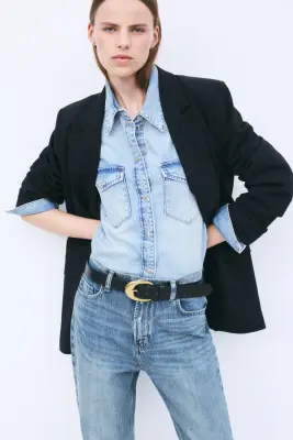 Mom High Waist Ankle Jeans - Bleu denim foncé — photo 2