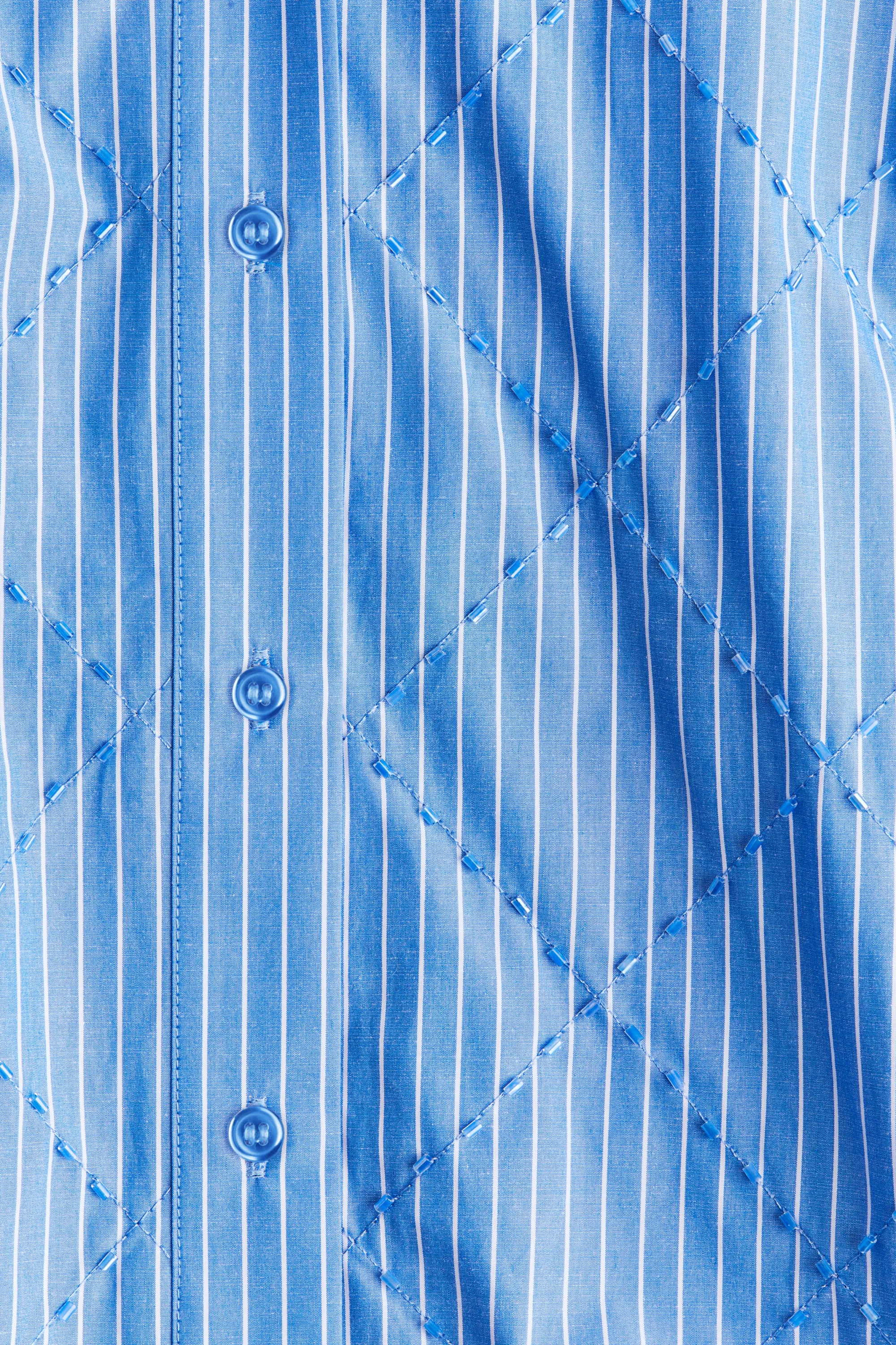 Chemise en coton avec broderies - Bleu vif/rayé