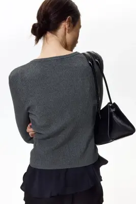 Gilet côtelé - Gris foncé chiné — photo 4