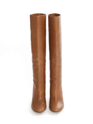 Bottes hautes à talon bois en cuir marron camel Prix boutique 1000€ Taille 36 — photo 3