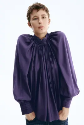 Blouse à effet drapé - Violet foncé — photo 2
