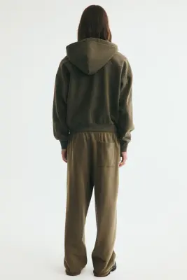 Pantalon Relaxed Fit en molleton de coton - Vert kaki foncé — photo 3