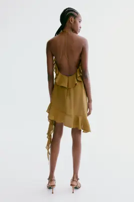 Robe dos nu volantée - Vert kaki foncé — photo 3