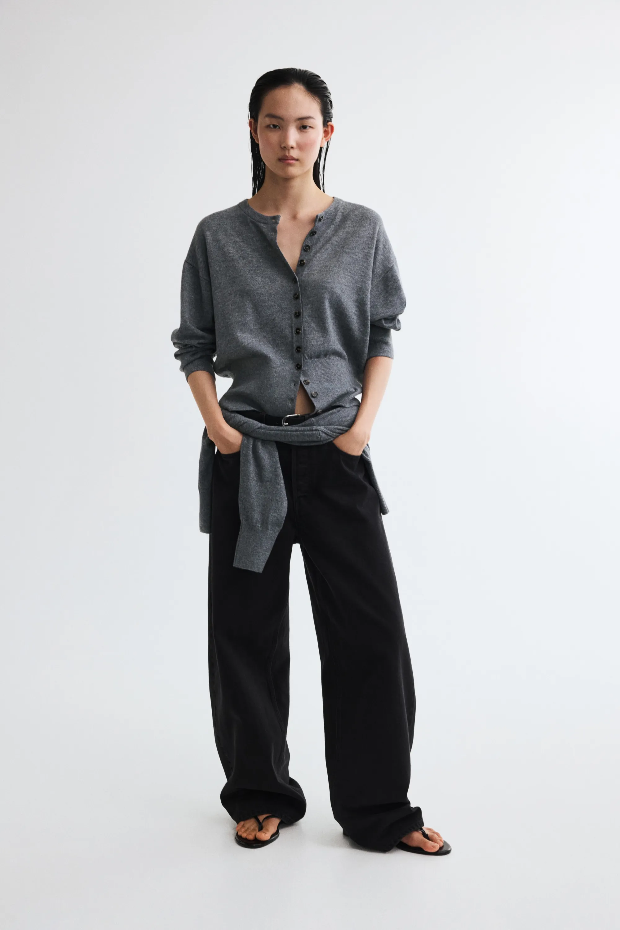 Gilet en maille fine - Gris chiné