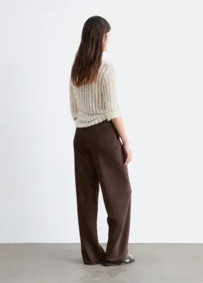 Pantalon en satin à enfiler - Marron foncé — photo 5