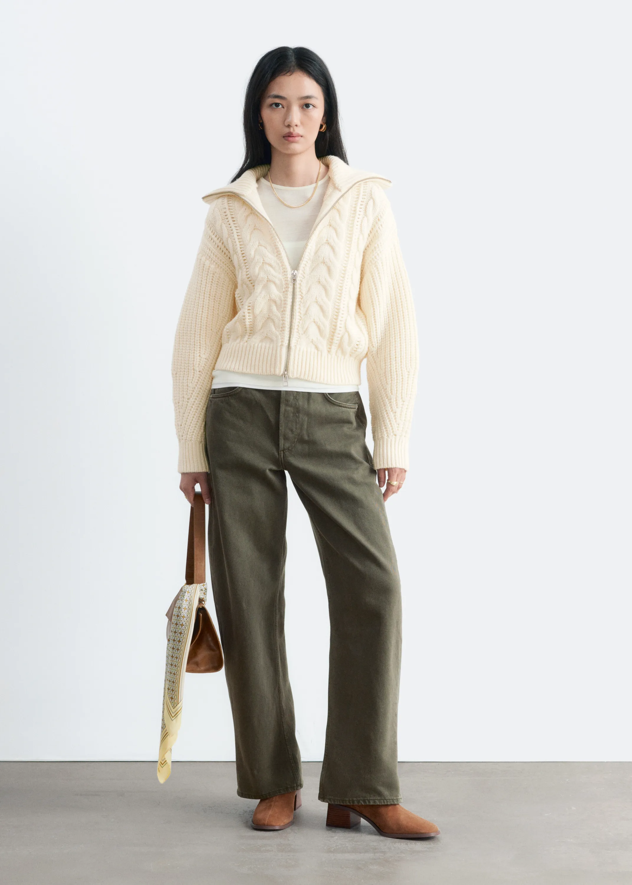 Bottines-chaussettes en cuir - Cognac