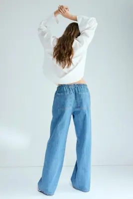 Pantalon en denim avec taille élastique - Bleu denim — photo 3