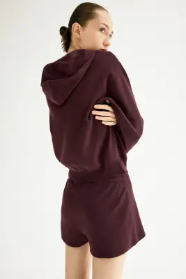 Veste à capuche en maille fine avec zip - Bordeaux — photo 4