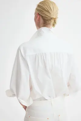 Chemise à manches ballon en coton - Crème — photo 3