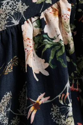 Robe avec jupe évasée - Bleu marine/fleuri — photo 4