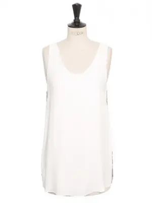 Débardeur ICONIC en crêpe de soie blanc ivoire brodé perles argent Prix boutique 1300€ Taille 38 — photo 1