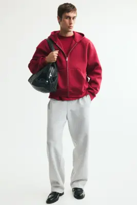 Veste à capuche zippée Oversized Fit en interlock - Rouge — photo 1