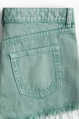 Short frangé en denim - Vert délavé — photo 1