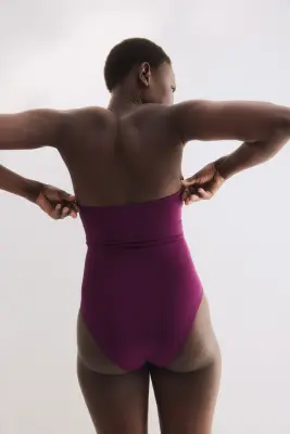 Maillot de bain bandeau paddé High Leg - Violet foncé — photo 2