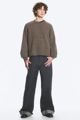 Pull en laine mélangée à col rond et coupe décontractée - Taupe foncé — photo 1