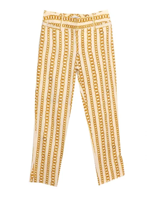 Pantalon slim fit en toile de coton beige imprimé chaînes jaunes Prix boutique 995€ Taille XS