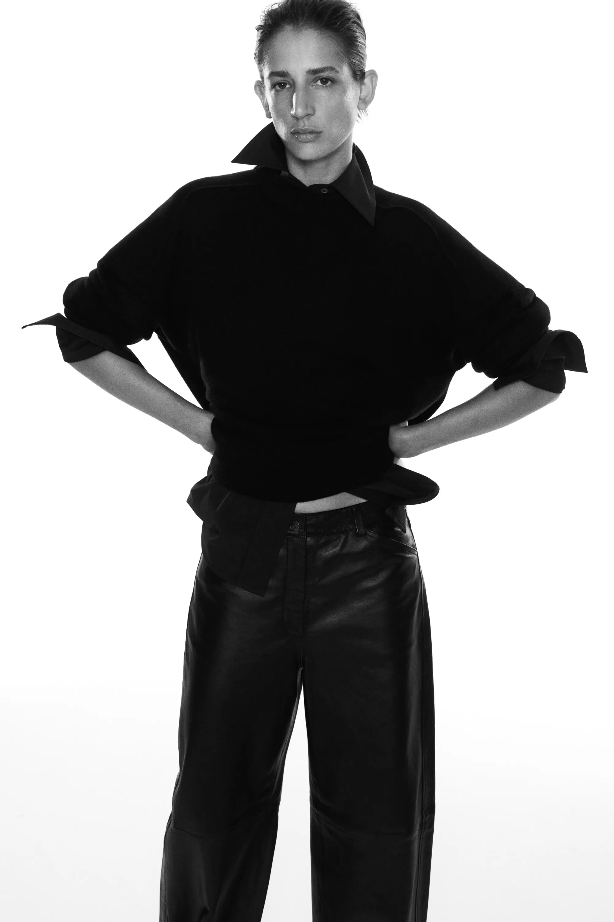 Pantalon barrel en cuir - Noir