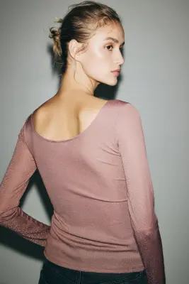 Top scintillant avec détail torsadé - Vieux rose — photo 2