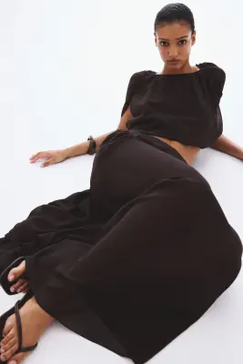 Jupe maxi en mousseline - Marron foncé — photo 2