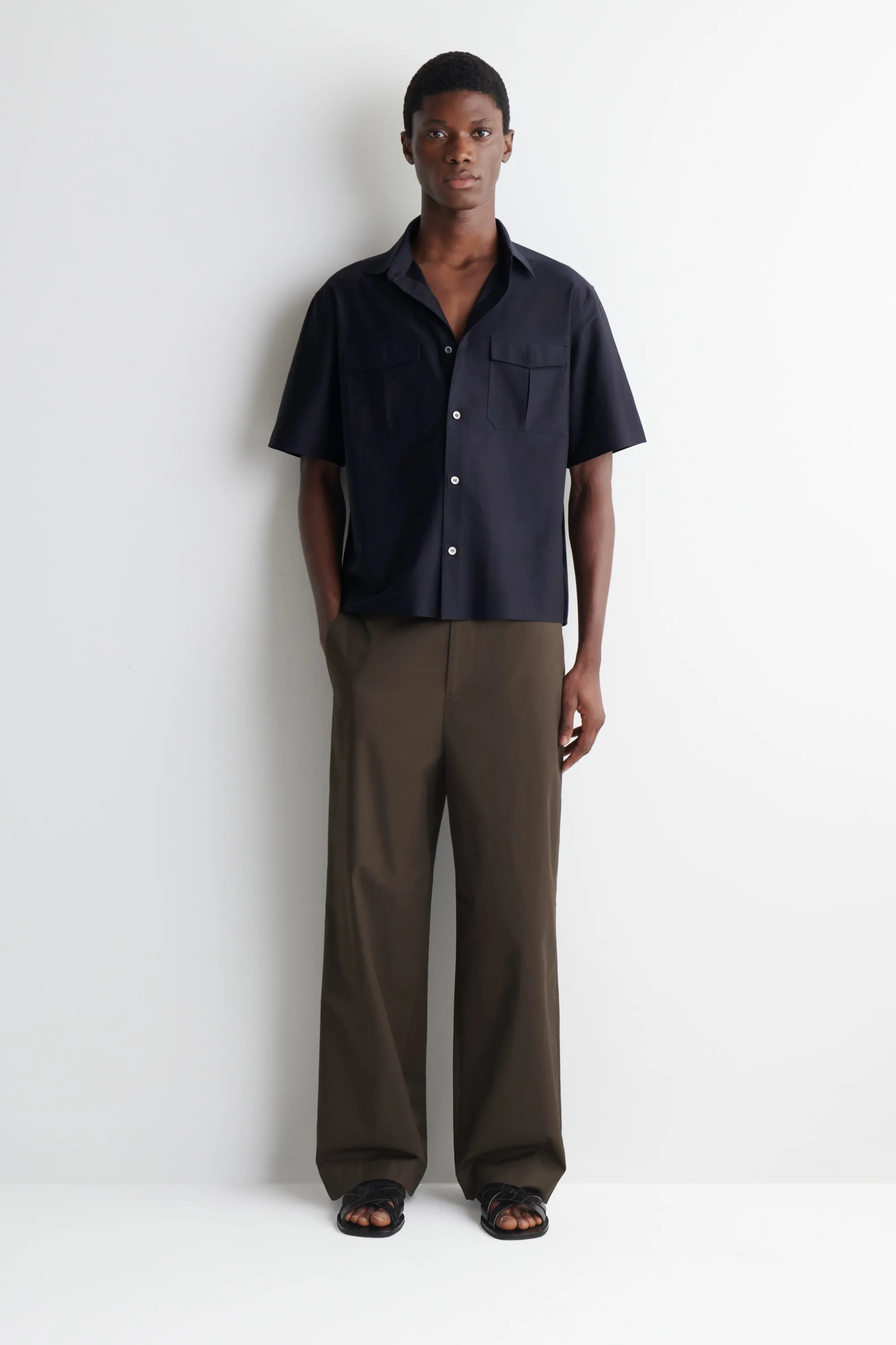 CHEMISE RAYÉE EN JACQUARD DE COTON - BLEU MARINE / BRUN / RAYURES