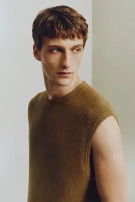 Pull sans manches Loose Fit en maille envers - Marron — photo 3