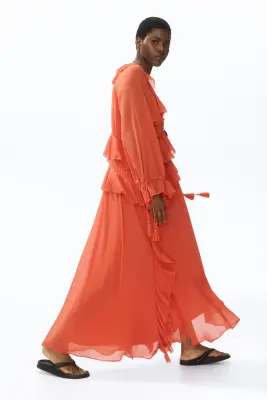 Robe oversize volantée - Orange foncé — photo 3