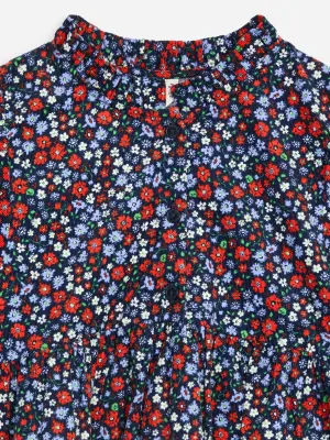 Robe imprimée en velours côtelé - Bleu foncé/Fleurs — photo 2