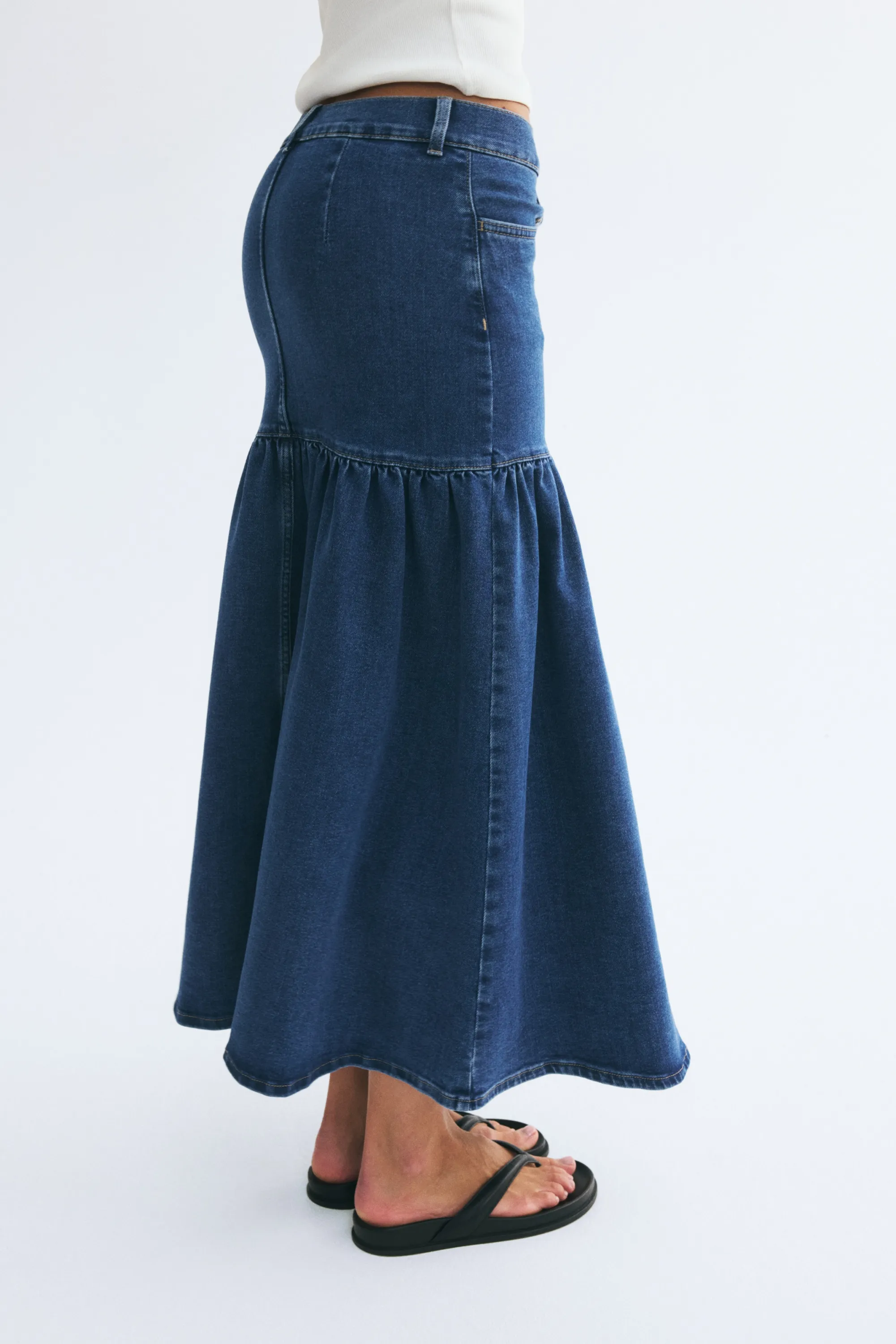 Jupe étagée en denim - Bleu denim