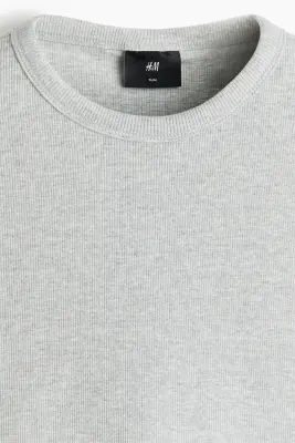 T-shirt côtelé Slim Fit - Gris clair chiné — photo 5