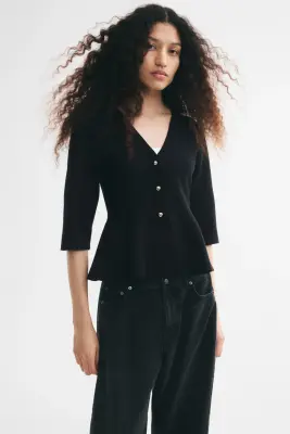 Fine-knit peplum cardigan - Noir — photo 1