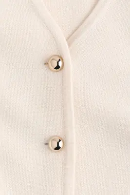 Fine-knit peplum cardigan - Beige clair — photo 3