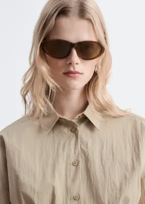 Chemise courte à ourlet plissé - Beige — photo 3