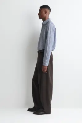PANTALON LARGE DÉCONTRACTÉ EN LAINE DOUBLE FACE - BRUN FONCÉ — photo 4