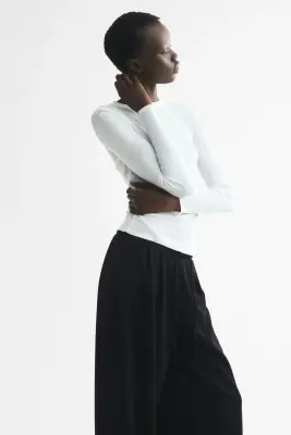 Pantalon plissé avec cordon de serrage - Noir — photo 2