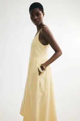 Robe à bretelles fines en lin mélangé - Jaune — photo 3