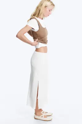 Jupe midi taille basse - Blanc — photo 3