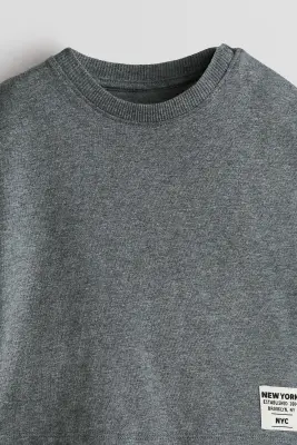 Lot de 3 T-shirts à manches longues en coton - Gris foncé/blanc — photo 3