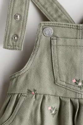Ensemble 2 pièces robe salopette et top - Vert kaki/fleuri — photo 1