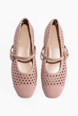 Ballerines babies tissées façon résille - Rose poudré — photo 2