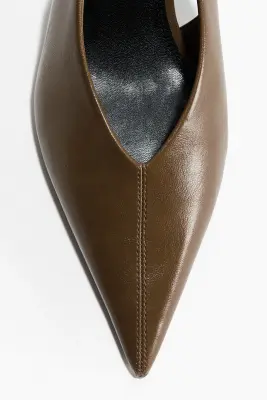 Escarpins à bride arrière avec talon kitten heel - Vert kaki foncé — photo 2
