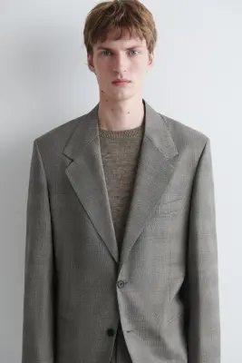 BLAZER EN LAINE TEXTURÉE À CARREAUX - BEIGE / CARREAUX — photo 3