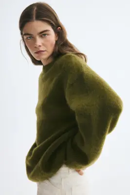 Pull oversize en mohair mélangé - Vert foncé — photo 3