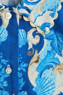 Chemise à motif en lin mélangé - Bleu/motif — photo 4
