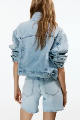 Short taille haute en denim - Bleu denim clair — photo 3