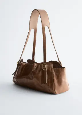 Sac porté épaule en cuir à silhouette basse - Marron Clair — photo 6